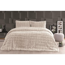 Merinos Luxe 3 Parça Çift Kişilik Yatak Örtüsü Seti Kutulu 230x250 Kareli Bej Bej