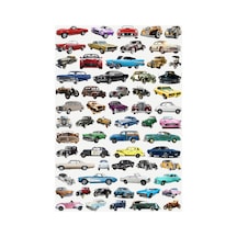 62 Adet Vintage Retro Araba Sticker Seti - Etiket Seti Scrapbook Bullet Journal Çok Renkli