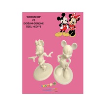 3d Minnie Ve Mickey 2 Li Figür Boyama Seti - Kendin Boya Hobi Ve Etkinlik Seti - Akrilik Boya + 4 Fırça