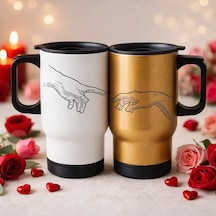 Bk Gift Sevgili Çift Tasarımlı 2li Kulplu Beyaz&gold Çelik Termos Mug 450 Ml -35, Sevgiliye Hediye, Sevgililer Günü Hediyesi Kobitmeyencom36236 Bk Gif