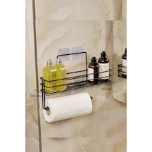 Siyah Modern Banyo Rafı Yapışkanlı Duş Organizer Kağıt Havluluk