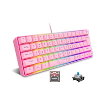 Trol Blue Switch Mini Rgb Oyun Klavyesi Gaming 62 Tuşlu 18 Rgb Led Usb Tip-c Kablosu Pembe Uyumlu