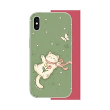 İphone Xs Max Uyumlu Fularlı Kedi Uv Baskılı Silikon Kılıf Renkli