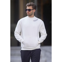 Madmext Ekru Bisiklet Yaka Nakış Detaylı Cepli Erkek Sweatshirt 7049-ekru Ekru