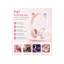 P47m Kedi Kulaklı Bluetooth Kulaklık Rgb Led Işıklı Kablosuz Kulaküstü Şarjlı Kulaklık Hafıza Kartı Ve Aux Girişli Mikrofonlu Kulaklık