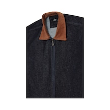 Tudors Erkek Regular Fit Rahat Kesim Kadife Yaka Fermuarlı Denim Lacivert Ceket Gömlek-46100 Lacivert