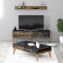 Variant Valensiya 140cm Tv Ünitesi Ve Orta Sehpa Takımı - Ceviz / Siyah Mermer