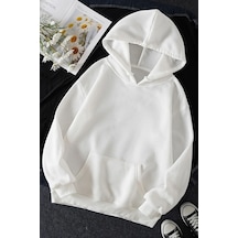 Uyguntarz Unisex Pamuk Şardonlu Kapüşonlu Sweatshirt beyaz