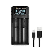 I-gen Batteries Lii-400 Akıllı Li-ion Pil Şarj Cihazı, Type-c Girişli, Lcd Ekranlı, 2 Slot Şarj, Li-ion & Ni-mh Uyumlu 18650/21700 / Aa/aaa
