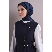 Armine Sura Saf İpek Eşarp 9622 86 Lacivert Geometrik Desen