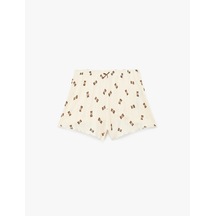 Koton Fiyonklu Ayıcık Desenli Rahat Kalıp Mini Pamuklu Şort Pijama Altı Ekru Desenli 7wlk80003mk