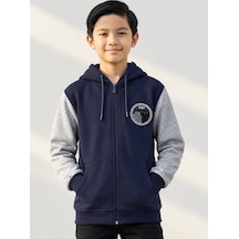Ela 3 İp Şardonlu Kapşonlu Kışlık Kolej Sweatshirt Lacivert - Gri