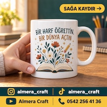 Kişiye Özel İsimli Öğretmen Kupası Öğretmene Hediye Baskılı Porselen Kupa Bardak 300 Ml Almera Craft Beyaz - Beyaz
