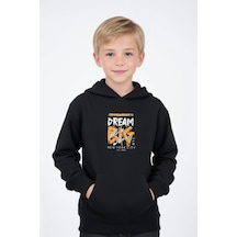 Panios Kids Kapüşonlu Kanguru Cepli Big Dream Baskı Detaylı Erkek Çocuk Sweatshirt Siyah