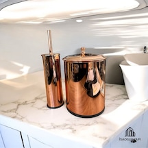 İsaoğlu Yapı Bakır Çöp Kovası Bakır Banyo Fırçası Komple Set Bronz Metal Paslanmaz Vintage Tasarım Bakır
