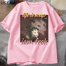 Flood Of Style Hayat Çorba Ben Çatal Possum T-shirt Erkekler Pamuk Kısa Kollu Tee Unisex Erkekler Giy Pembe