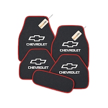 Chevrolet Logolu Antrasit Kırmızı Oto Halı Paspas Takımı 5 Parça Kaymaz Tabanlı Araba Zemin Koruyucu
