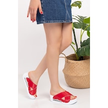 Kırmızı Renk Açık Çapraz Airmax Ortopedik Kadın Sabo Terlik 01