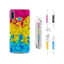 Huawei P30 Lite Kılıf Kablo Koruyuculu Yapraklar 1634