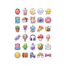 30 Adet Sevimli İkonlar Sticker Seti - Laptop Defter Telefon İçin Çok Renkli