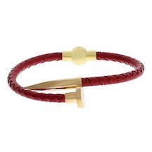 Unisex Çivi Model Gold Renk Detay Kırmızı Bileklik Kırmızı