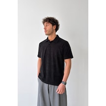 Flaw Havlu Kumaş Polo Yaka Düğmeli Tişört-29234 Siyah
