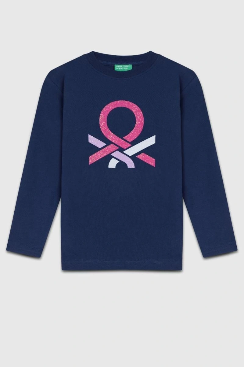 United Colors Of Benetton Kız Çocuk Bnt-g23331 Uzun Kollu Tshirt Lacivert-1871 Lacivert