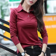 Düğme T Gömlek Kadın Sonbahar Üstleri Dönüş Yaka Ince Pamuklu Tişört Kadın Uzun Kollu Kadın Giysileri Tee Gömlek Femme Kırmızı Düğme T Gömlek Kadın Sonbahar Üstleri Dönüş Yaka Ince Pamuklu Tişört Kadın Uzun Kollu Kadın Giysileri Tee Gömlek Femme Kırmızı