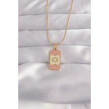 Mey İthalat 316l Çelik Gold Renk Karışık Mineli Ay Figür Tarot Kolye altın