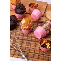 Kağıt Muffin Kek Ve Sufle Kapsülü Pembe Içi Metalik Gold 10'lu Goldcakes