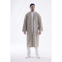 Erkek Namaz Elbisesi V Yaka Düğmesiz Önü Açık Namaz Cübbesi / İmam Cübbesi - Lacivert Bej
