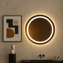 50x50 Cm Modern Yuvarlak Led Banyo Aynası Kumlamalı, Touch Sensörlü, Dimmerli Günışığı 3000k Sarı