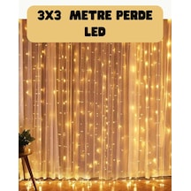 3x3 Metre Perde Led Işık Sıcak Şelale Tasarım Dekoratif Aydınlatma Altın Sarısı