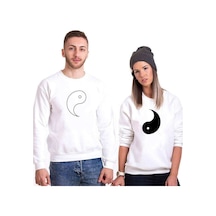 Tshirthane Ying Yang Sevgili Kombinleri Unisex Sweatshirt Kırık Beyaz