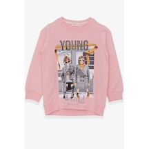 Kız Çocuk Sweatshirt Dostluk Temalı Pudra (6-12 Yaş)