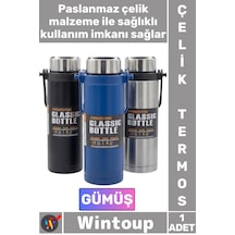 Termos Yalıtımlı Sızdırmaz Sağlam Kamp Outdoor Soğuk Sıcak Taşıma Kulplu Çelik Termos 800 Ml Gümüş Çok Renkli