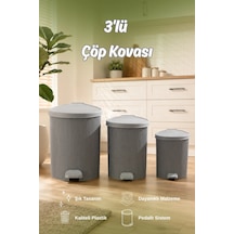Porsima 0709 Stil 3lü Yuvarlak Pedallı İçi Kovalı Çöp Kovası Seti - Banyo Mutfak Çöp Kovası Takımı Antrasit
