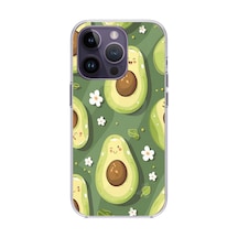 Apple Uyumlu iPhone 14 Pro Max  Yeşil Zeminli Sevimli Avokado Baskılı Silikon Kılıf Renkli