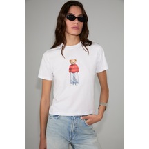 Grımelange Asena Kadın Yumuşak Ve %100 Organik Pamuklu Dünya Kupasına Özel Baskılı Beyaz T-shirt