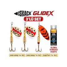 Fishack Glidex 3'lü Döner Kaşık Seti + Klima Bombası - Golden Ladybug 5 Gr No:2 + Golden Ladybug 7 Gr No:3 + Orange Flash 7 Gr No:3