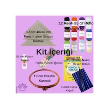 Punch Nakış Başlangıç Seti 12 Renk İplikli Kumaşlı Kasnaklı İğneli Tam Set - 761799514