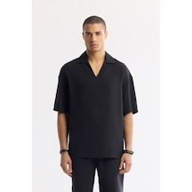 Avva Erkek Siyah Polo Yaka Soft Touch Kısa Kollu Comfort Fit Gömlek A51y2140