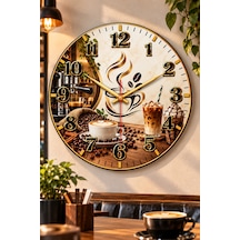 Kahve Cafe Temalı Duvar Saati 45 Cm Kahve Dükkanı Kafe Mutfak Uv Baskı Sessiz Akar Mekanizma 918 Çok Renkli