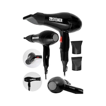 Alman 3800 Watt Profesyonel Saç Kurutma Makinesi Fön Makinesi Ac Motor Ms-9001 Siyah + 2 Adet Başlık