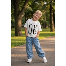 Aden Kids Siyah Baskılı Erkek Çocuk Kot Pantalon Lu Oversize Alt Üst Takım