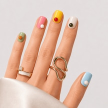 Renkli Nail Art Kısa Kare El Yapımı Jel Takma Tırnak Kkkr-3513 M
