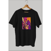 Noıssey -wed Jazz Baskılı Oversize T-shirt Tişört Sokak Tarzı Siyah