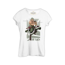 One Piece Roronoa Zoro With Three Swords Beyaz Kadın Tshirt 001