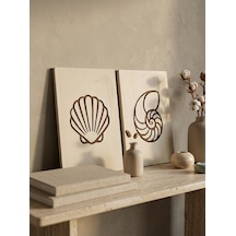 Maris Relief 2'li Duvar Sanatı Seti - Modern Minimalist Deniz Kabuğu Motifli Kazıma Tablo
