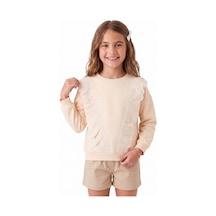 Onloox Kız Çocuk Krem Kız Çocuk Krem Pamuklu Bisiklet Yaka Uzun Kollu Regular Güpürlü İki İplik Sweatshirt 1.5-4 Yaş